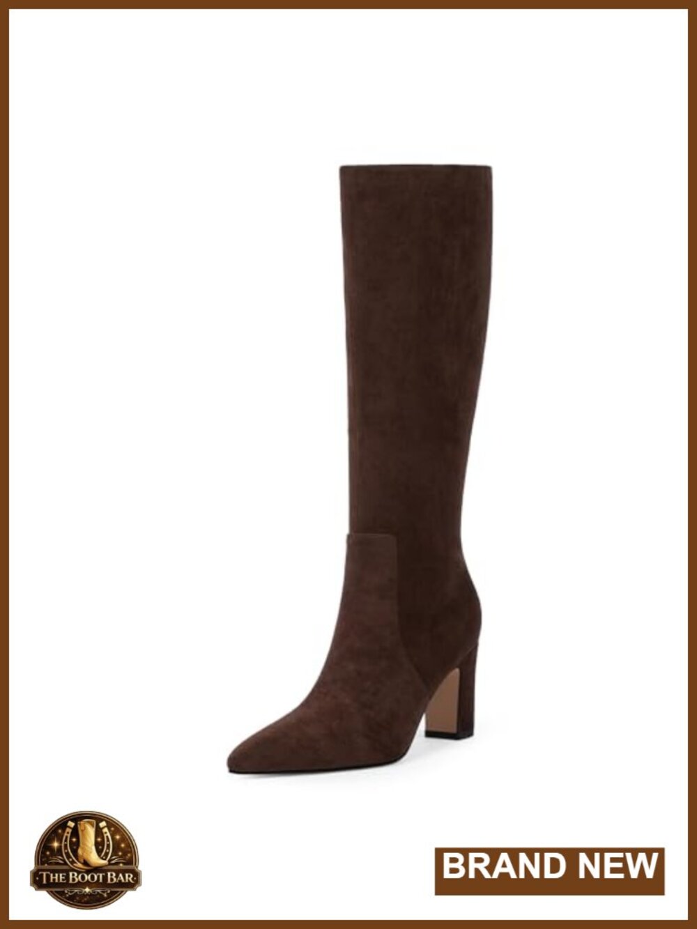 Knee High Boots Pointed Toe Chunky Heel Faux Leather Zip Women Shoes
